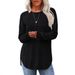 Women’s Long Sleeve Blouse – Relaxed Fit Round Neck Tunic Top With Side Slits (10 Elegant Colors, Polyester Stretch, Office & Casual Wear)_ecoleips.com