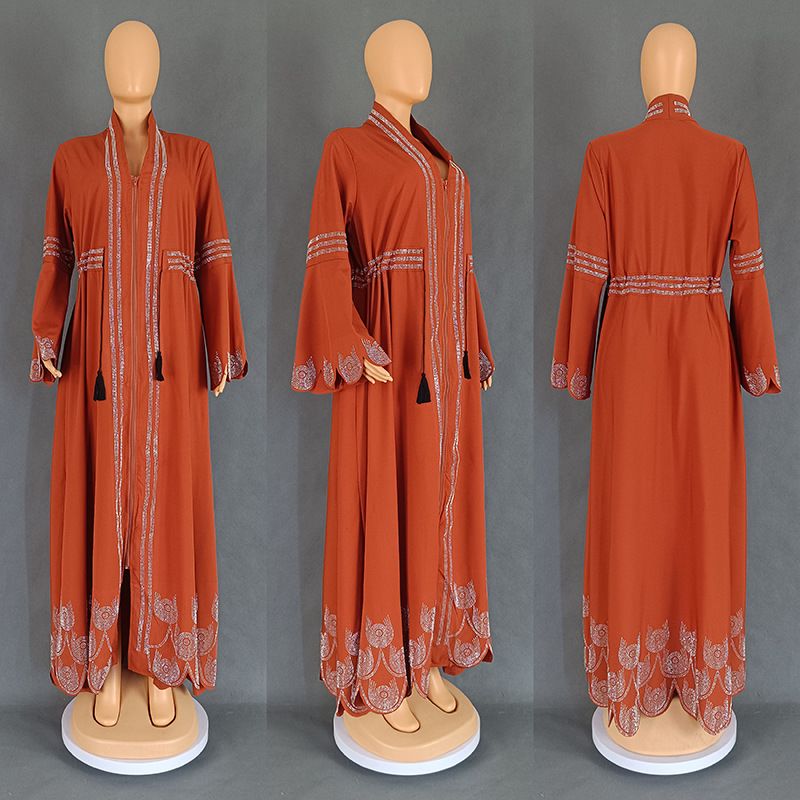 9007 Muslim Abaya Arab Kaftan Plus Size Women's Dress With Flared Long Sleeves_ecoleips.com