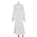 Women's French Style Fishtail Dress Square Neckline Spliced Mesh Sheer Flared Sleeves Slim Waist Solid Color 2026 New_ecoleips.com