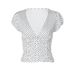 Women's Sexy Deep V Neck T-Shirt Polka Dot Pattern Pleated Waist Slimming Top European American Style Spring New Arrivals_ecoleips.com