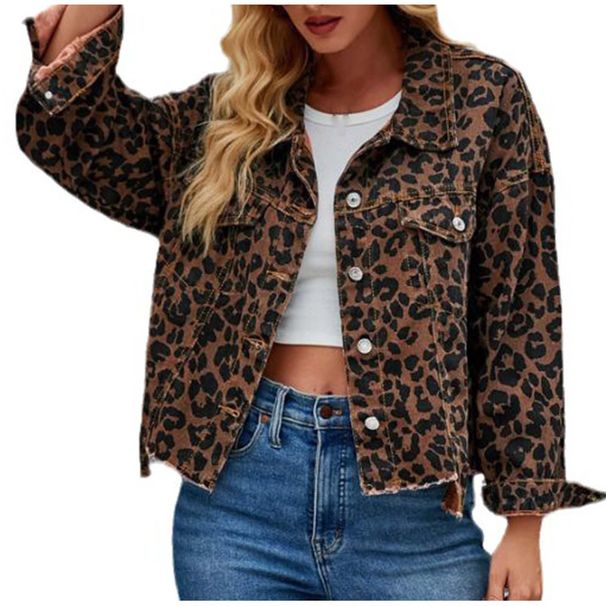 Leopard Print Denim Short Jacket Women's Casual Fashion Autumn/Winter New Real Shot_ecoleips.com