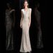 Women's Clothing Long Skirt New Champagne Color Temperament Lady Fishtail Sexy Long Sequin Host Dress_ecoleips.com