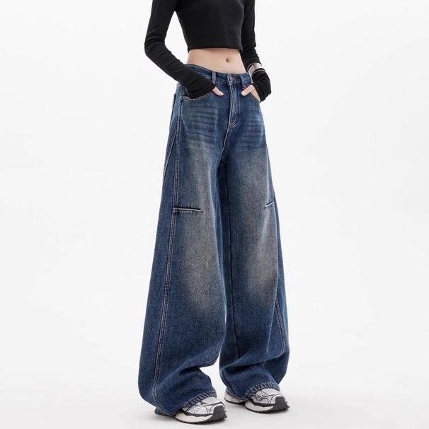 Large Size Retro Scimitar Wide-leg Jeans Women's Trend Versatile Sickle High Waist Loose And Thin Straight Trousers_ecoleips.com