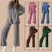 Women's Solid Color Casual Suit round Neck Long Sleeve Wide Leg Pants Spring Autumn Sports Home Wear European American Style_ecoleips.com