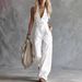 Western-Inspired V-Neck Button Front Romper – Sleeveless Linen Jumpsuit For Women, Boho Chic One-Piece With Adjustable Belt_ecoleips.com