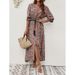 Foreign Trade Women's Clothing Summer V-Neck Printed Waist-Cinching Bohemian Holiday Button Beach Long Dress_ecoleips.com