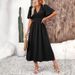 European And American Women's Dress With Lotus Leaf Sleeves And Split Elastic Waist, Solid Color Long Skirt, Summer Women's Youthful Feeling_ecoleips.com
