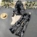 Fashion Suit For Women Spring And Autumn Ink Painting Jacquard Zipper Hooded Knitted Sweatshirt Two-Piece Set_ecoleips.com