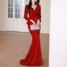 Women's Clothing Red Evening Dress Banquet Toast Dress Autumn Sequin Waist Fishtail Engagement Dress_ecoleips.com