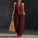 Women's Halter Neck V Neck Cotton Linen Blend Camisole Set Loose Fitting Commuterwear_ecoleips.com