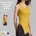 Women's Ribbed Sleeveless Yoga T-Shirt round Neck Drawstring Slit Sports Fitness Top Summer New Arrival Yoga Wear_ecoleips.com