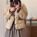 Women's Corduroy Collar Lightweight Puffer Jacket - Oversized Cropped Quilted Coat With Contrast Trim, Vegan Down Alternative For Casual_ecoleips.com