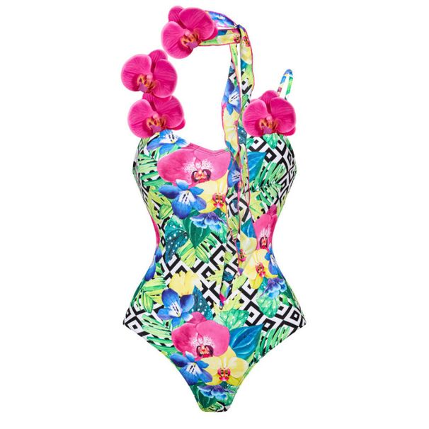 Women's Orchid Strap Printed One Piece Swimsuit Item Huludao Swimwear Sexy Vacation Style_ecoleips.com