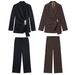 Women's Clothing Embellished Suit Jacket + Straight Leg Pants Set Women's Matching Blazer & Trousers Set – Buckle Detail (Black/Brown, Sizes XS-L)_ecoleips.com
