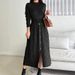 New European American Style French Split Mid-Length Round Neck Knitted Dress For Women Fashionable And Casual_ecoleips.com