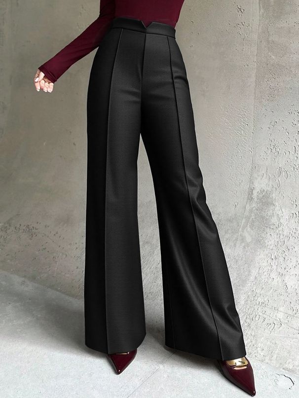 Voya European American Style Black High Women's Suit Pants,slimming Versatile,suitable For Workplace Commuting,High-end Straight-leg Flared Trousers_ecoleips.com