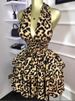 K New Sleeveless Hanging Neck Leopard Print Waist Cinched Pleated Puffy Short Dress. No Necklace_ecoleips.com