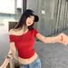 Women's Clothing Pure Desire Oblique Off Shoulder Short Sleeved T Shirt Female New Short Style Navel Exposed Slim Fitting Versatile Student Tops_ecoleips.com