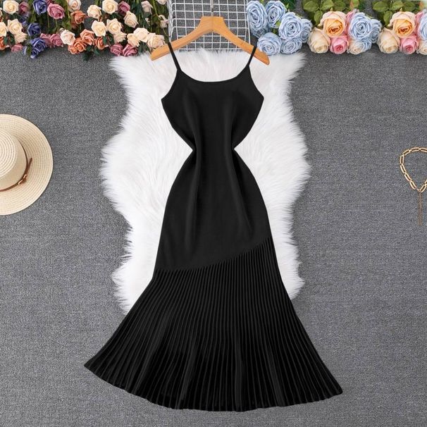 Women's Clothing Suspender Skirt High Grade Sense Of Slim Fit Does Not Show Cross Waist Temperament Knitted Splicing Perspective Fishtail Long Skirt_ecoleips.com