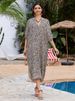 Women's V-Neck Floral Print Cotton Beach Cover-Up Dress - Lightweight Sun Protection Swimwear Cover-Up, One Size Fits Most_ecoleips.com