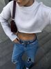 Women's Cropped Knit Sweater - Soft Cotton Blend High Waist Long Sleeve Top For Fall, Streetwear Chic, Casual & Party Wear_ecoleips.com