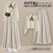 Plus-Size Autumn 3-Piece Set – Oversized Trench Coat + Knit Sweater + Slimming Culottes In Beige & Brown (Korean Inspired)_ecoleips.com