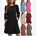 Women's Knitted Dress Bubble Long Sleeve Round Neck Casual Waist Cinching Outerwear Autumn Winter Fashion_ecoleips.com
