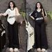 Women's Casual V-Neck Short Sleeve Top With Wide Leg Pants Set - American Style Loose Fit Outfit_ecoleips.com