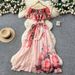 Floral Print Off-Shoulder Ruffle Hem Sundress For Women, Smocked Waist A-Line Summer Dress, Casual Boho Chic Vacation Dress_ecoleips.com