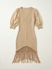 Breathable V Neck Chiffon Puff Sleeve Gradient Fringe Loose Rib Knit Dress_ecoleips.com