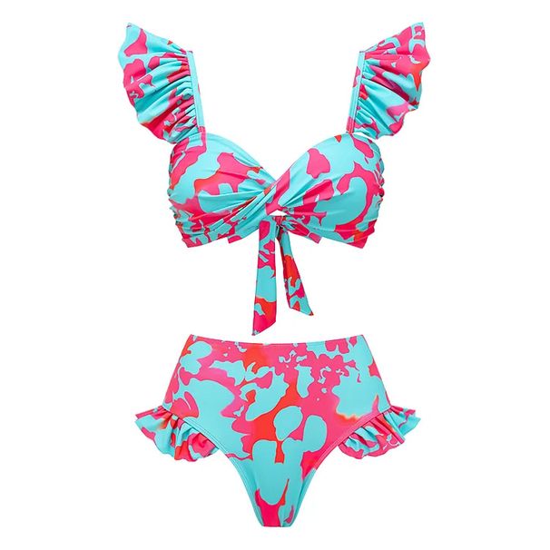 Women's High Waist Bikini Set - Ruffle Printed Two-Piece Swimsuit, Split Design For Beach Holiday_ecoleips.com