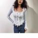 Women's Pure Alluring U Neck Brushed Lace Trim Flared Sleeve Knit Top Slim Fit Autumn Top Flattering Inner Layer_ecoleips.com