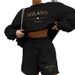 Women's Long Sleeve Hoodie & Shorts Set - Trendy Letter Print Loungewear, Oversized Fleece Sweatsuit For Gym, Travel & Street Style_ecoleips.com