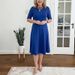 Elegant Women's Slim Fit Round Neck Dress Short Sleeve Spring Summer Solid Color_ecoleips.com