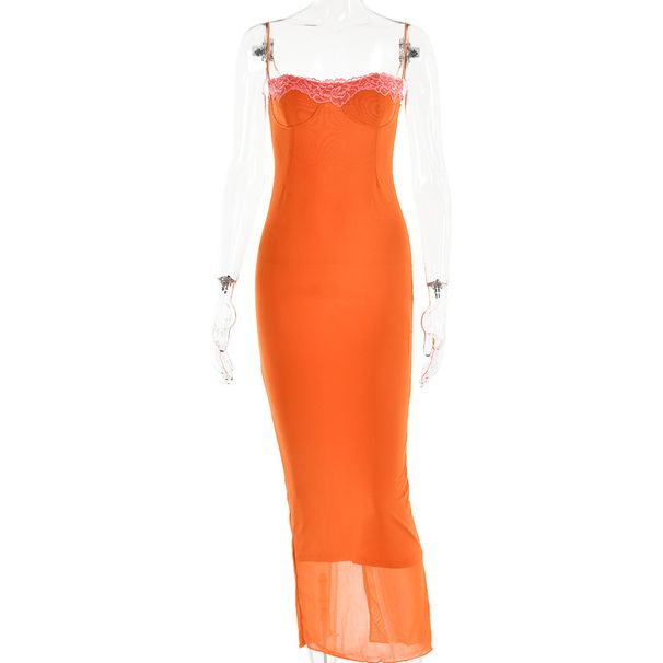 Elegant Women Vacation Maxi Dress Spaghetti Straps With Delicate Lace Trim Fashion Slimming Long Summer Beach Holiday Dress_ecoleips.com