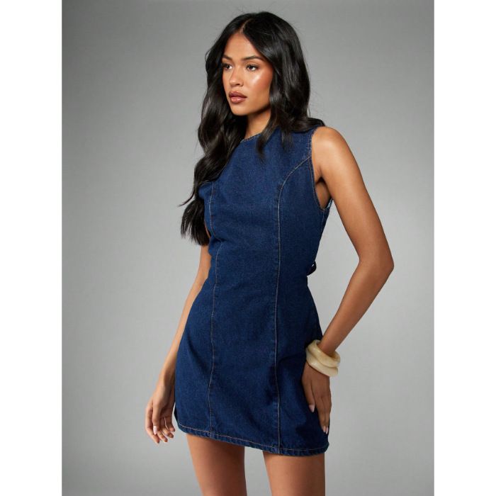 Women's Clothing Women's Fashionable Simple Denim Dress Style Back Tie Detail Women's Clothing For Formal & Casual For Women_ecoleips.com