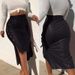 Autumn Winter European And American Foreign Trade Leather Women's Fashion Slit Slim Mid-Length Bodycon Half PU_ecoleips.com