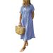 Loose, Large-Sized Striped Short-Sleeved Shirt Dress For Women, Summer Casual Cotton And Linen Mid-Length Dress_ecoleips.com