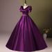 Women's Clothing Lavender Performance Gown For Hosts & Vocalists – Deep V-Neck Ball Gown With Lace-Up Back (XS-XXXL, Puffy Sleeves, High Waist)_ecoleips.com