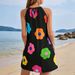 Women's Clothing Colorful Floral Print Halter Neck Dress Women's Sleeveless Backless Loose Beach Dress Summer Style_ecoleips.com