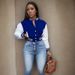 Women's Color Block Jacket Autumn Single Breasted Letter Baseball Sports Outerwear_ecoleips.com