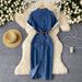 Women's Clothing Summer Belt Slim Split Design Temperament Long Skirt_ecoleips.com