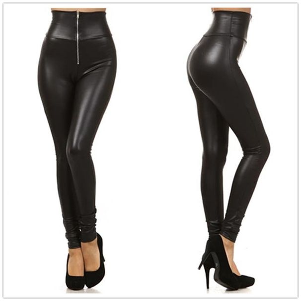 High Waist Faux Leather Yoga Pants With Zipper - Stretchy Bootcut Leggings For Women, Tummy Control & Butt Lifting, Comfortable Workout & Casual Wear_ecoleips.com