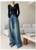 High Waist Blue Washed Jeans For Women – Relaxed Straight Leg Denim Pants (90s Vintage, Oversized Fit, Cotton-Blend, S-XL, Long Length)_ecoleips.com