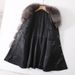 Elegant Long Shearling Leather Coat With Silver Fox Fur Collar – Slim Fit Belted Trench Coat For Women (S-XXL)_ecoleips.com