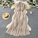 Elegant V-Neck Pleated Long Sleeve Wrap Dress For Women - Slimming A-Line Maxi Dress With Flowy Hem For Office & Casual Wear_ecoleips.com