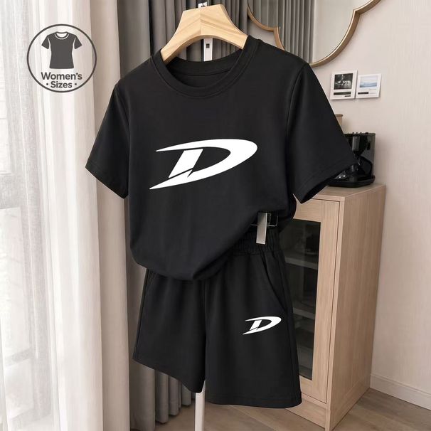 DRbear Women's Fashionable Casual Sportswear Set Summer Unisex Versatile T-Shirt Shorts Couple Outfit_ecoleips.com