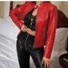 Women's Red PU Leather Jacket – Stylish Stand Collar Short Coat, Trendy Biker & Streetwear Fashion For Spring & Fall_ecoleips.com
