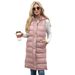 Women's Long Sleeveless Hooded Vest With Zip Front, Quilted Padded Jacket For Winter, Casual Outerwear In Solid Colors_ecoleips.com