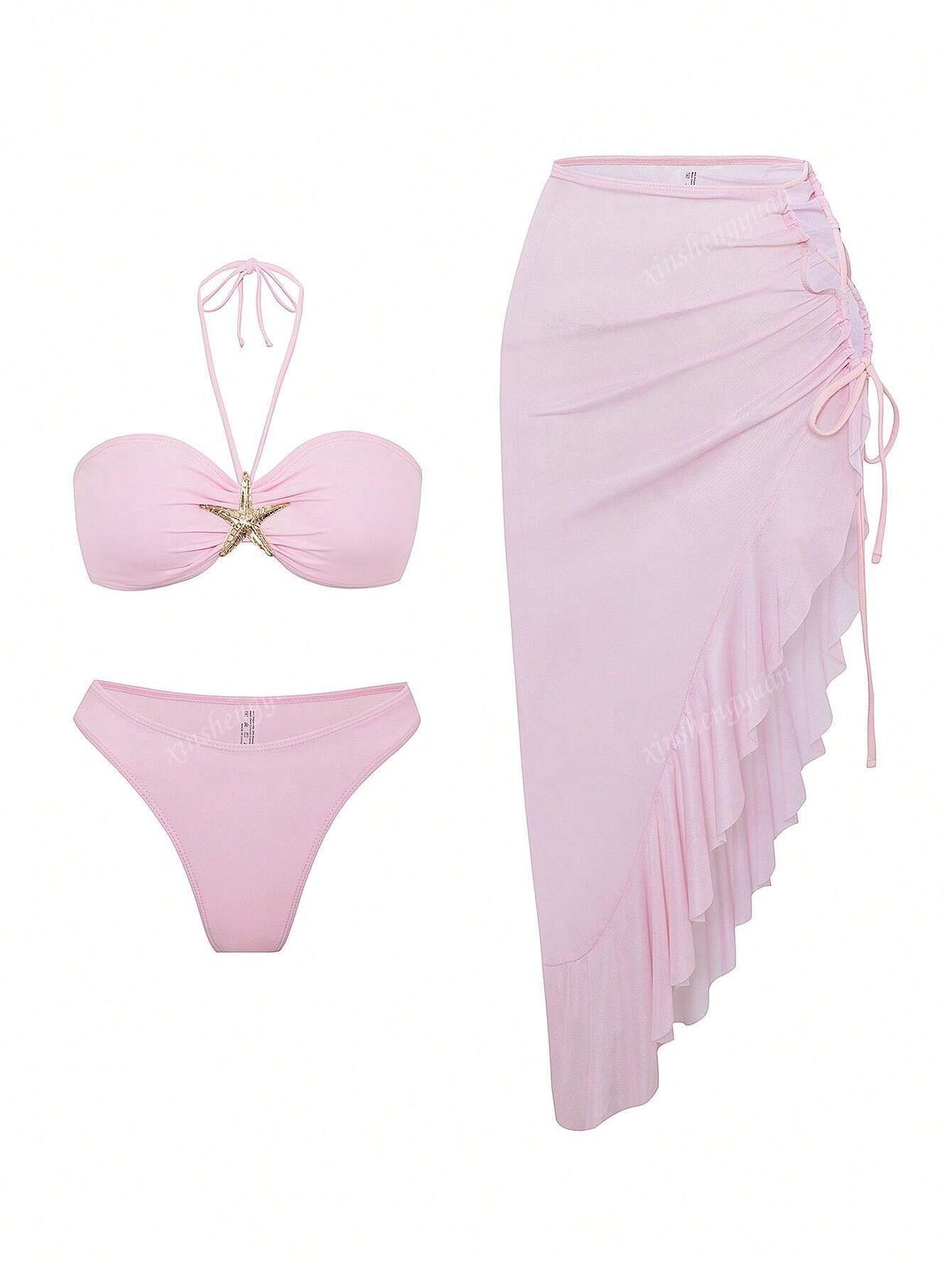 Women's Clothing American Style Three Piece Swimsuit Sexy Two Piece Set With Short Skirt For Beach Vacation Polyester Bikini_ecoleips.com